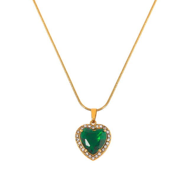 Colorful square heart diamond pendant stainless steel necklace