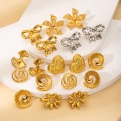 Gold color easy match bow flower shape stainless steel earrings studs