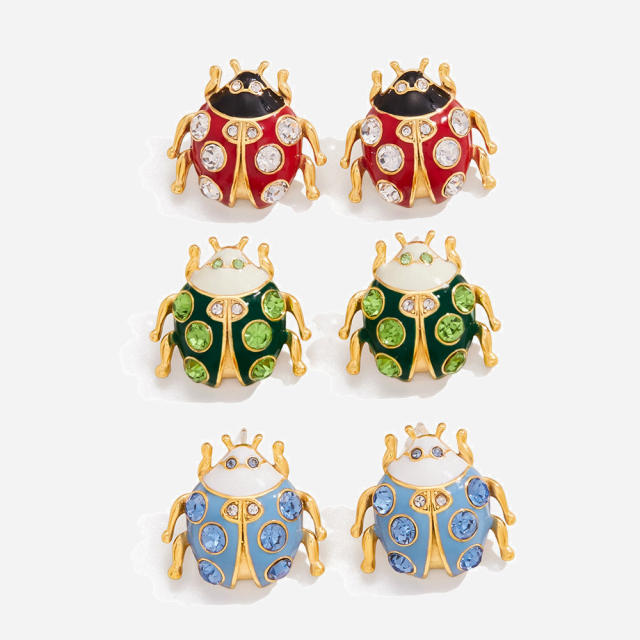 18KG color enamel ladybug studs earrings stainless steel earrings