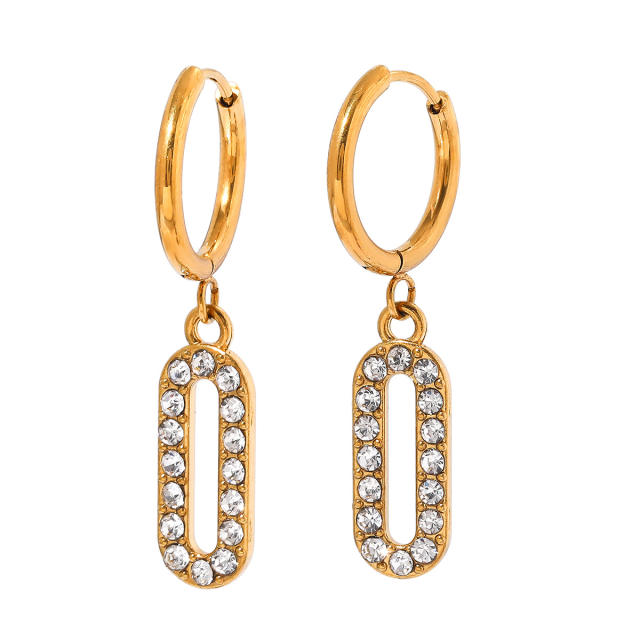18KG diamond paperclip pendant heart lock stainless steel necklace earrings set