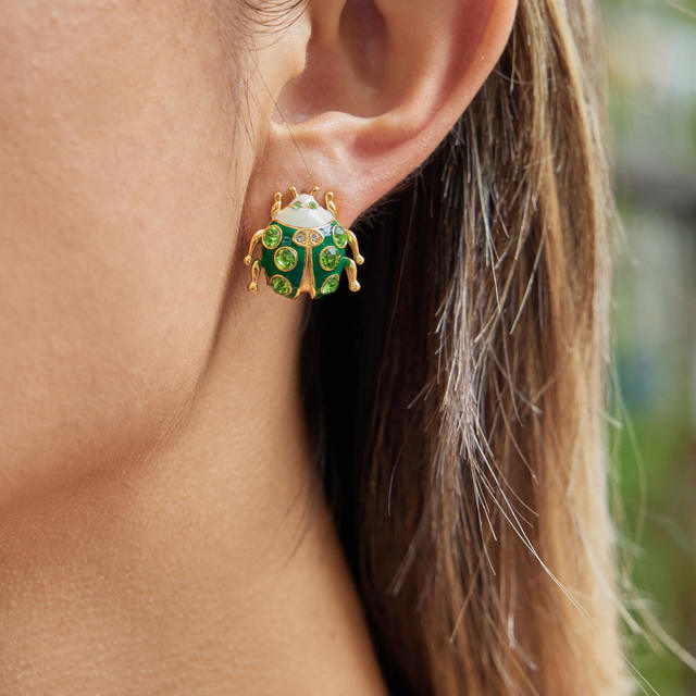 18KG color enamel ladybug studs earrings stainless steel earrings