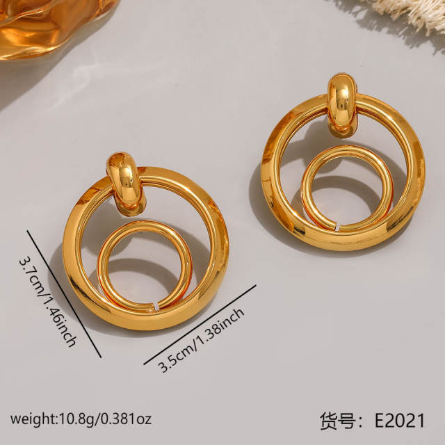 Easy match geometric circle stainless steel earrings studs
