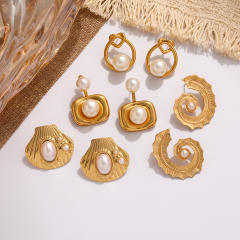 Concise pearl inlaid stainless steel earrings studs