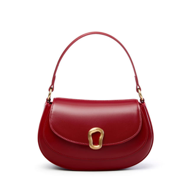 Red Saddle Bag Crossbody Genuine Leather Women's Small Tote Bag