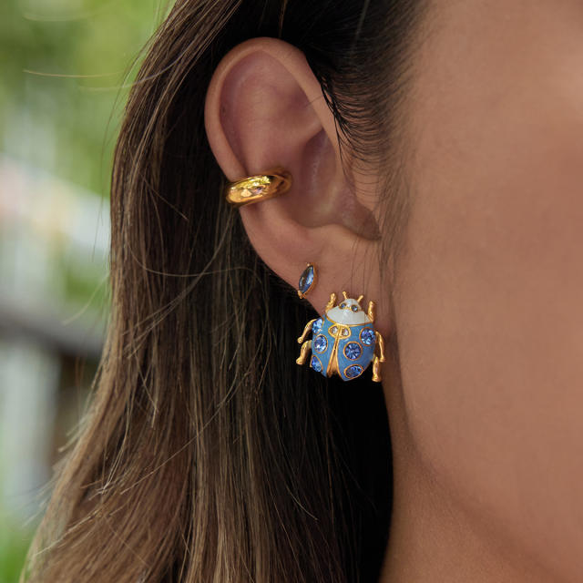 18KG color enamel ladybug studs earrings stainless steel earrings