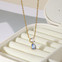 Dainty birth stone drop pendant stainless steel necklace