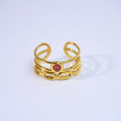 14KG natural stone inlaid simple hollow stainless steel rings