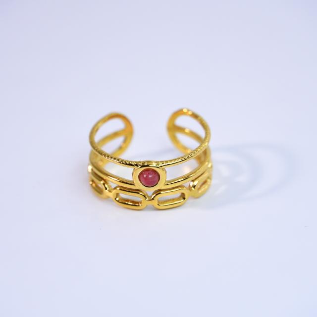 14KG natural stone inlaid simple hollow stainless steel rings