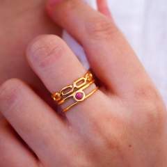 14KG natural stone inlaid simple hollow stainless steel rings