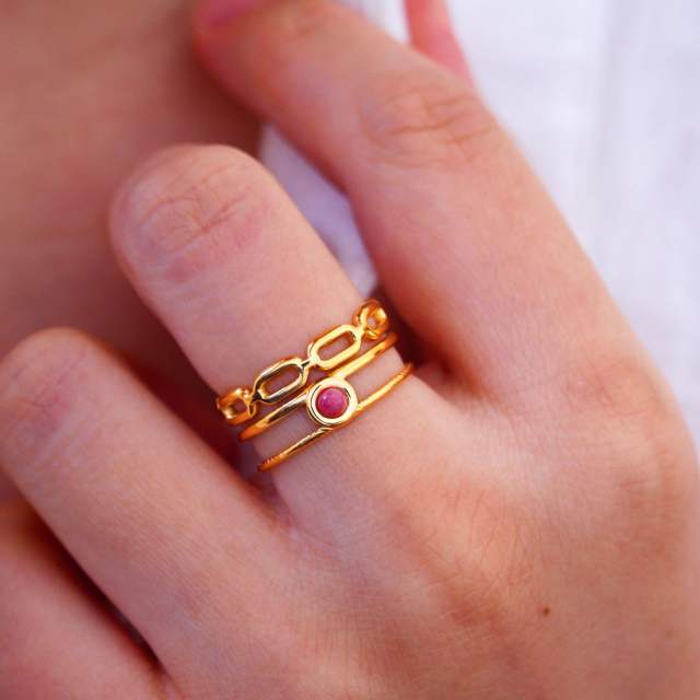 14KG natural stone inlaid simple hollow stainless steel rings