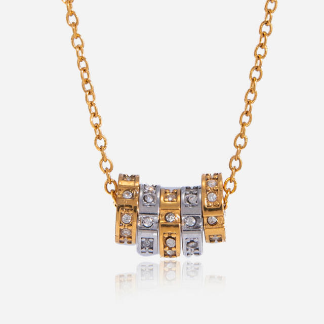 18KG mix color circle pendant stainless steel necklace
