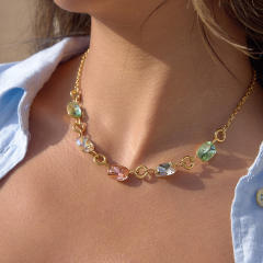 Colorful glass crystal statement stainless steel necklace