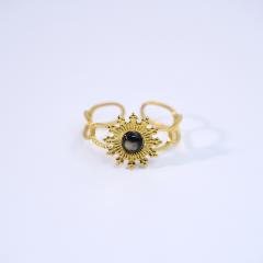 Colorful natural stone inlaid sunflower stainless steel rings for women