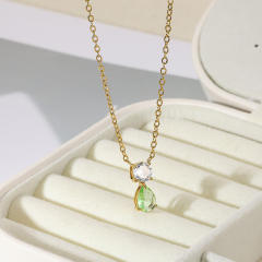 Dainty birth stone drop pendant stainless steel necklace