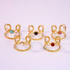 14KG natural stone inlaid stainless steel rings layer rings