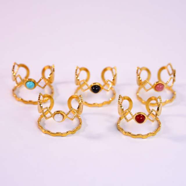 14KG natural stone inlaid stainless steel rings layer rings