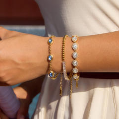 Easy match blue color diamond inlaid stainless steel bracelet