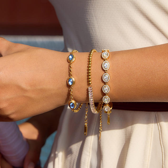 Easy match blue color diamond inlaid stainless steel bracelet