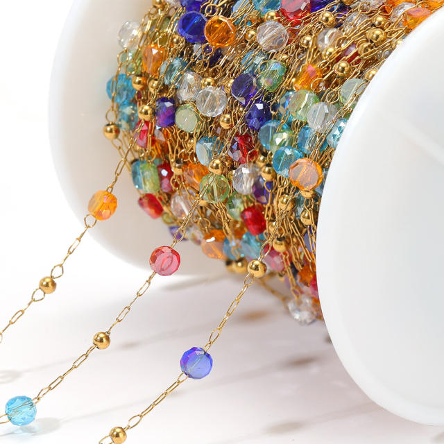 Stainless steel color crystal bead chain handmade gold chain 1m/price