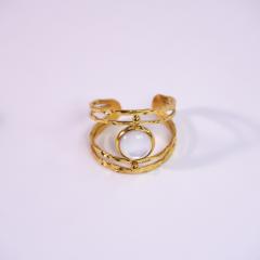 Hot sale vintage natural stone inlaid hollow out stainless steel rings