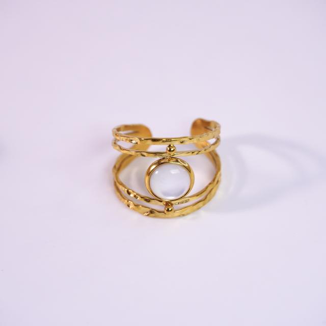 Hot sale vintage natural stone inlaid hollow out stainless steel rings