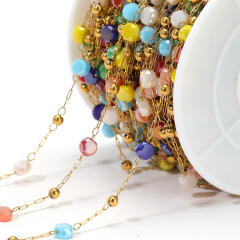 Stainless steel color crystal bead chain handmade gold chain 1m/price