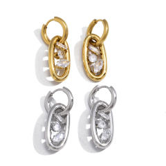 18KG geometric cubic zircon inlaid stainless steel earrings