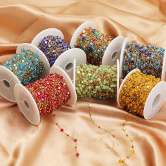 Stainless steel color crystal bead chain handmade gold chain 1m/price