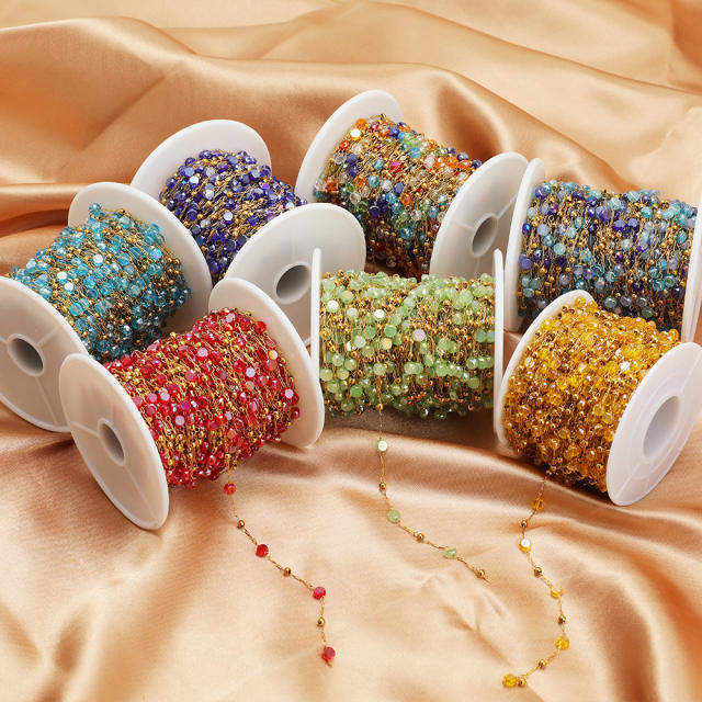 Stainless steel color crystal bead chain handmade gold chain 1m/price