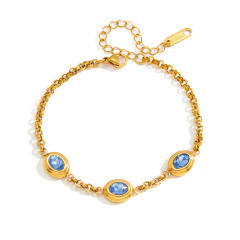 Easy match blue color diamond inlaid stainless steel bracelet