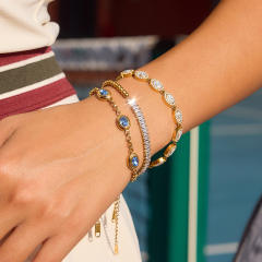 Easy match blue color diamond inlaid stainless steel bracelet