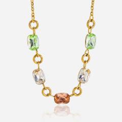 Colorful glass crystal statement stainless steel necklace