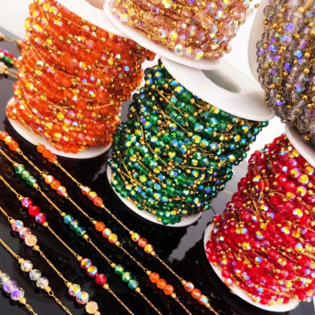 Hot Selling Titanium Steel Crystal Chain Monochrome Colorful Crystal DIY jewelry chain 1m/price