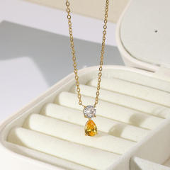 Dainty birth stone drop pendant stainless steel necklace