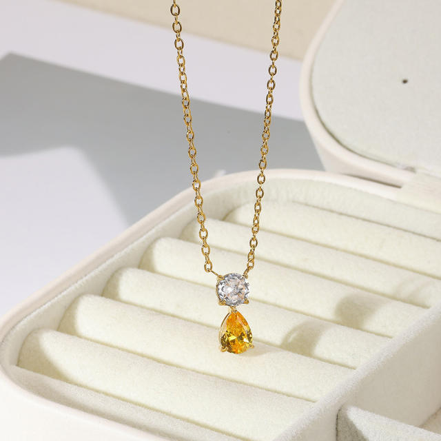 Dainty birth stone drop pendant stainless steel necklace