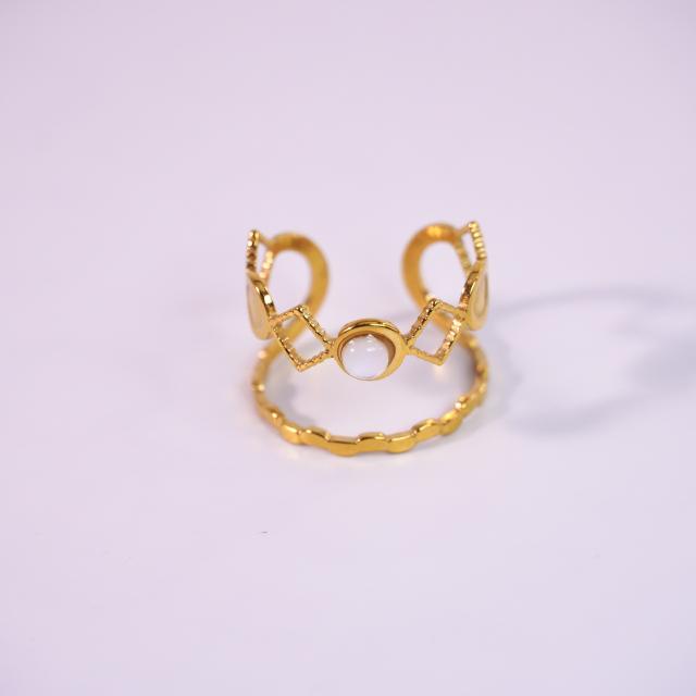 14KG natural stone inlaid stainless steel rings layer rings
