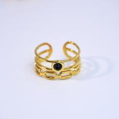 14KG natural stone inlaid simple hollow stainless steel rings