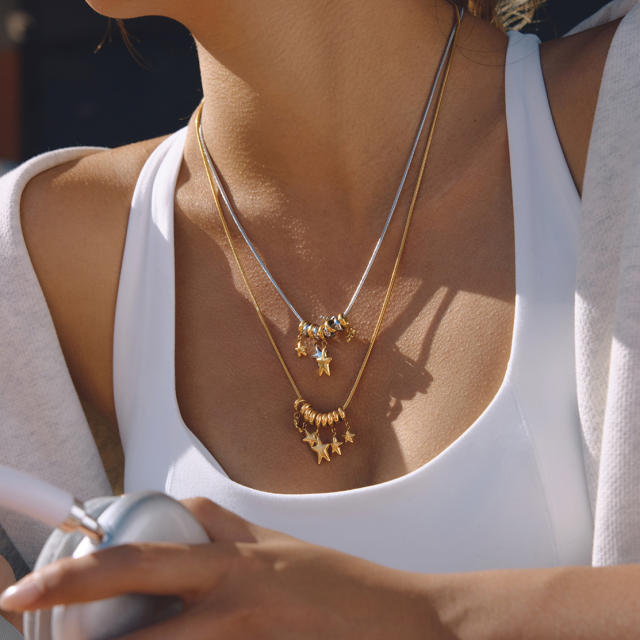 Mix color tiny star pendant stainless steel necklace
