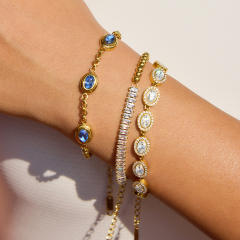 Easy match blue color diamond inlaid stainless steel bracelet