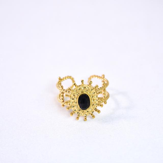 Retro Bohemian Sunflower Colorful Natural Stone Opening Ring Stainless Steel rings