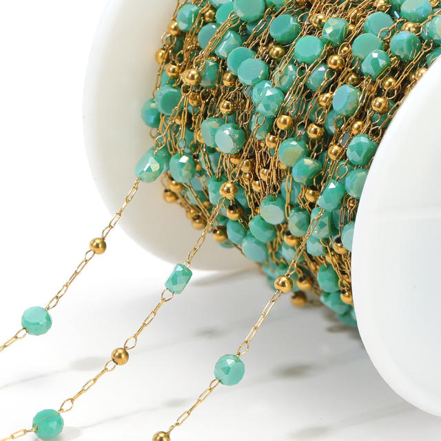 Stainless steel color crystal bead chain handmade gold chain 1m/price
