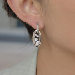 18KG geometric cubic zircon inlaid stainless steel earrings