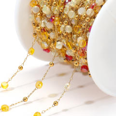 Stainless steel color crystal bead chain handmade gold chain 1m/price