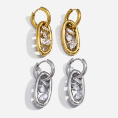 18KG geometric cubic zircon inlaid stainless steel earrings
