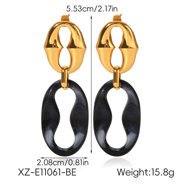Vintage geometric chain acrylic circle stainless steel earrings