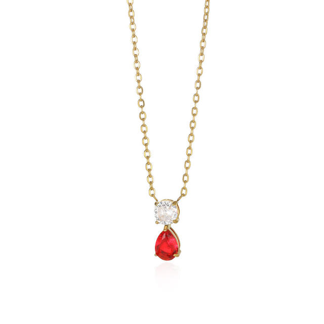 Dainty birth stone drop pendant stainless steel necklace