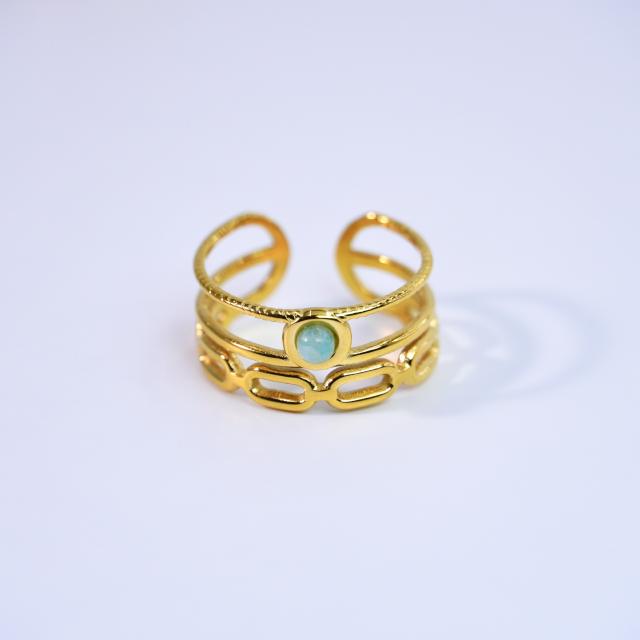 14KG natural stone inlaid simple hollow stainless steel rings