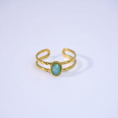 Vintage oval natural stone inlaid two layer stainless steel rings