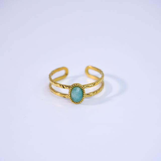 Vintage oval natural stone inlaid two layer stainless steel rings