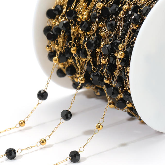 Stainless steel color crystal bead chain handmade gold chain 1m/price